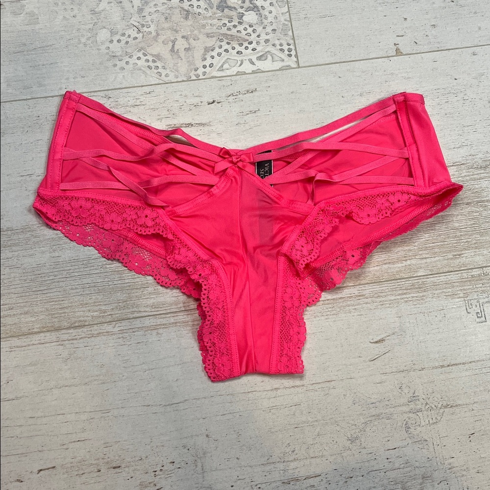 Victorias Secret Hot Pink Lace Cut Out Cheeky Panties Size Medium